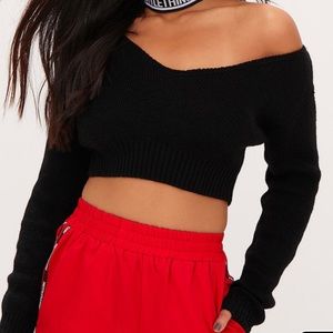 PLT knitted off the shoulder crop sweater